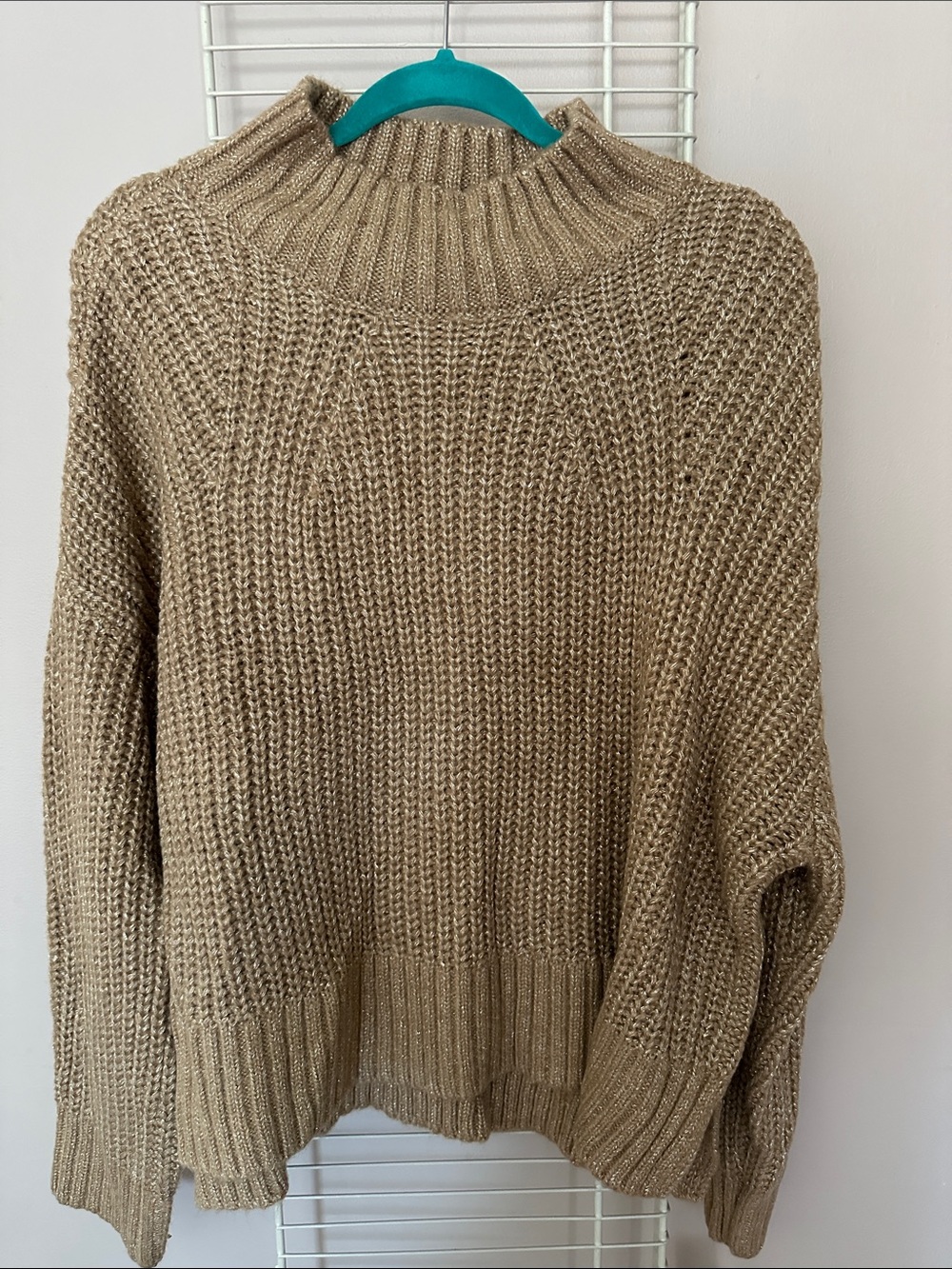 Chunky High-Neck Knit Sweater in Taupe